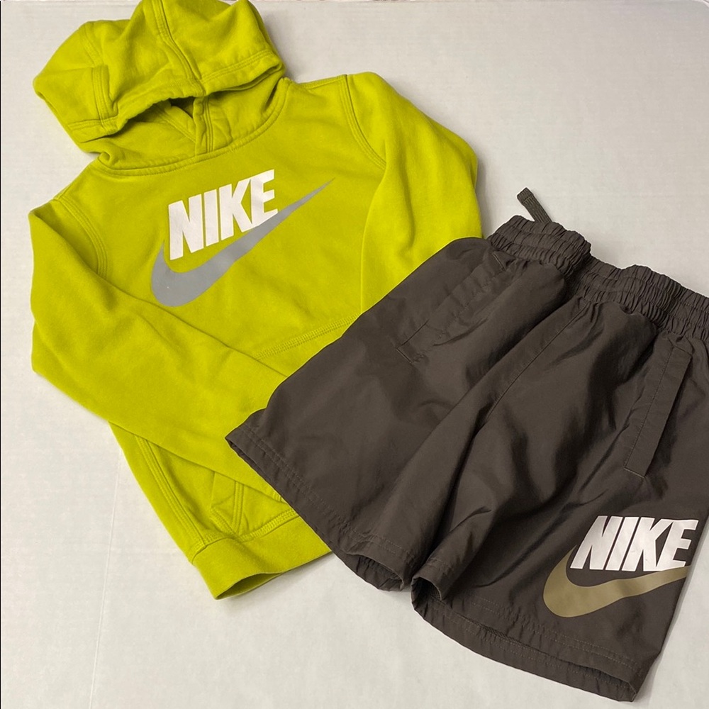 Nike Lime Green Hoodie and Black Shorts Set